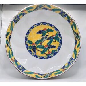 Japanese Porcelain Scalloped Bowl Imari Arita Famille Rose Sparrow Bird Pattern